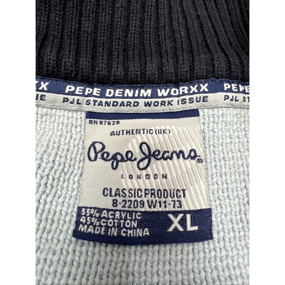 Pepe Jeans London Vintage Cardigan Men Sweater Logo Spell Out Size XL Blue - Picture 13 of 14